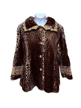 Cold Cocained Heart OOAK Upcycled Leopard Faux Fur Coat UK20 Crystal Embellished